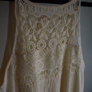BOHO Midi Length Gauzy+Lace Cream Sundress
